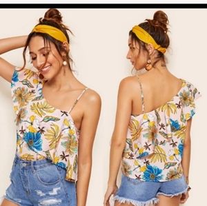 Ruffle Floral Print Top Large